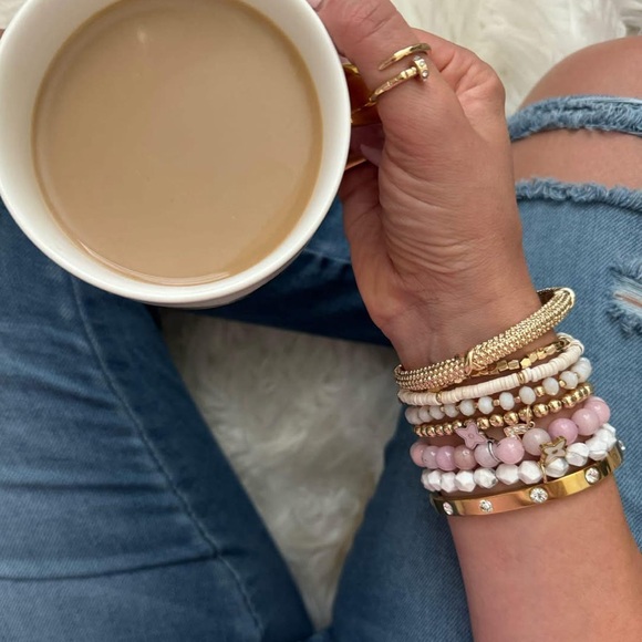 Park Lane BLUSHING Bracelets Genuine Pink Opal & White Marble Bead Stretchable 💕 - Picture 6 of 9
